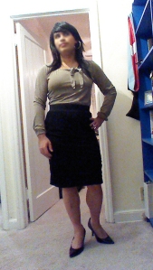 Ruched Skirt, Bow Neckline Top